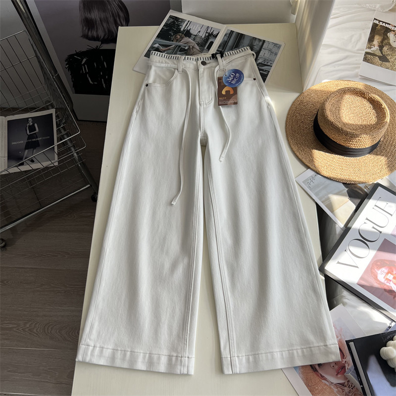 直筒神裤~！设计感牛仔裤女 秋季四面弹高腰显瘦九分裤筒阔腿裤