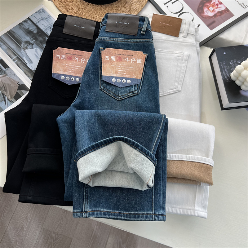 加绒保暖显瘦四面弹牛仔长裤女