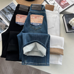 加绒保暖显瘦四面弹牛仔长裤 直筒阔腿裤 女 双线条窄版 修腿神裤