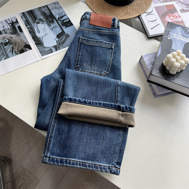 神裤！不挑腿型~显瘦弯刀牛仔裤女加绒加厚 松弛感阔腿长裤冬季