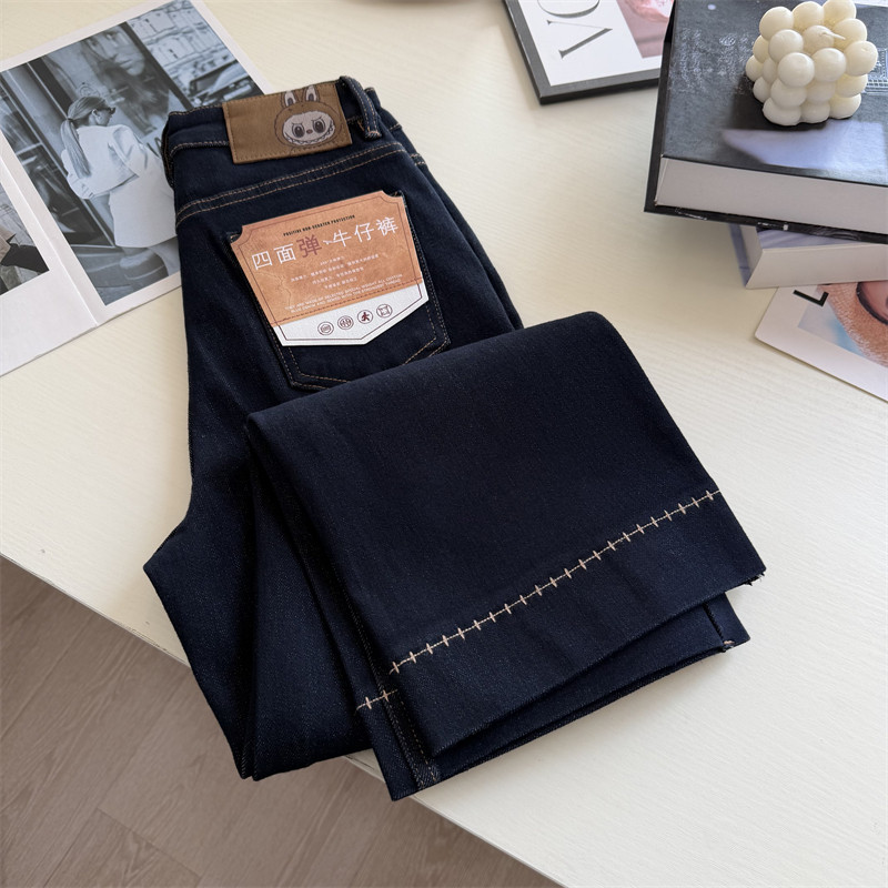 谁穿谁好看！小个子窄版直筒牛仔裤女四面弹丹宁蓝九分奶奶裤春季