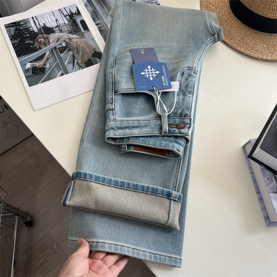 秋冬加绒薄绒四面弹牛仔长裤