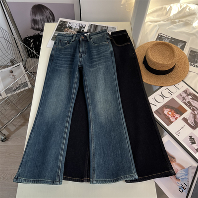 微喇牛仔裤加绒加厚九分牛仔裤