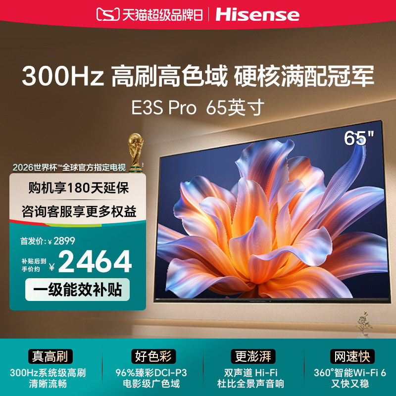 海信电视E3S Pro 65英寸  96%色域 300Hz高刷 国家补贴家用电视机