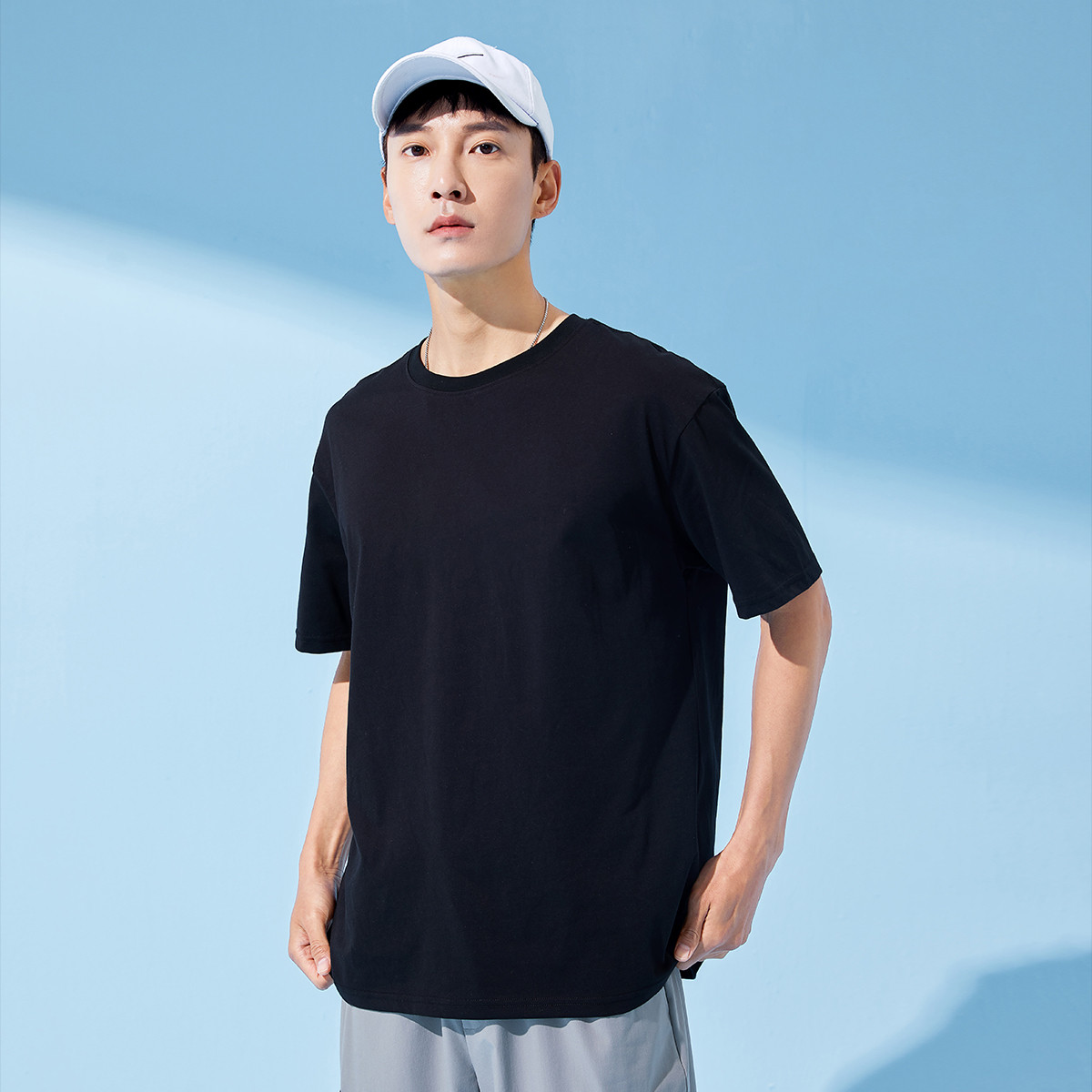 拓路者舒适纯棉打底衫夏款男式短t纯色半袖大码男装圆领短袖体恤