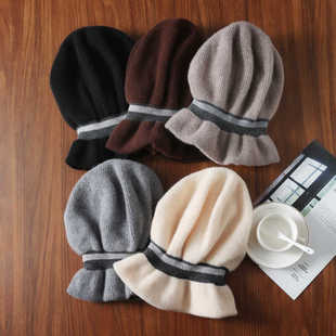 秋冬新款羊绒帽子女针织毛线韩版百搭保暖护耳包头防寒渔夫羊毛帽