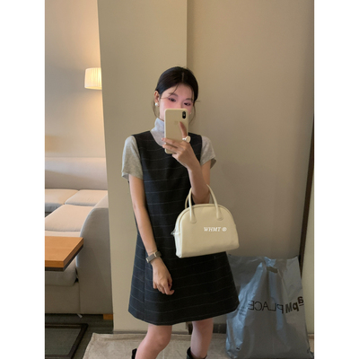 RS.WHMT-氛围感韩系简约通勤格子无袖背心连衣裙Q1296