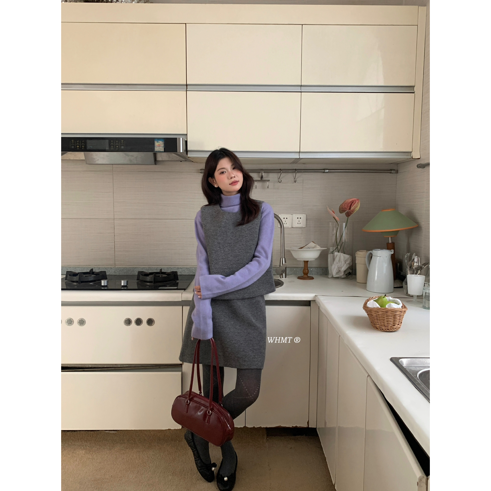 RS.WHMT-优雅圆领羊毛呢无袖马甲+松紧腰短裙套装（含10羊毛Q1865