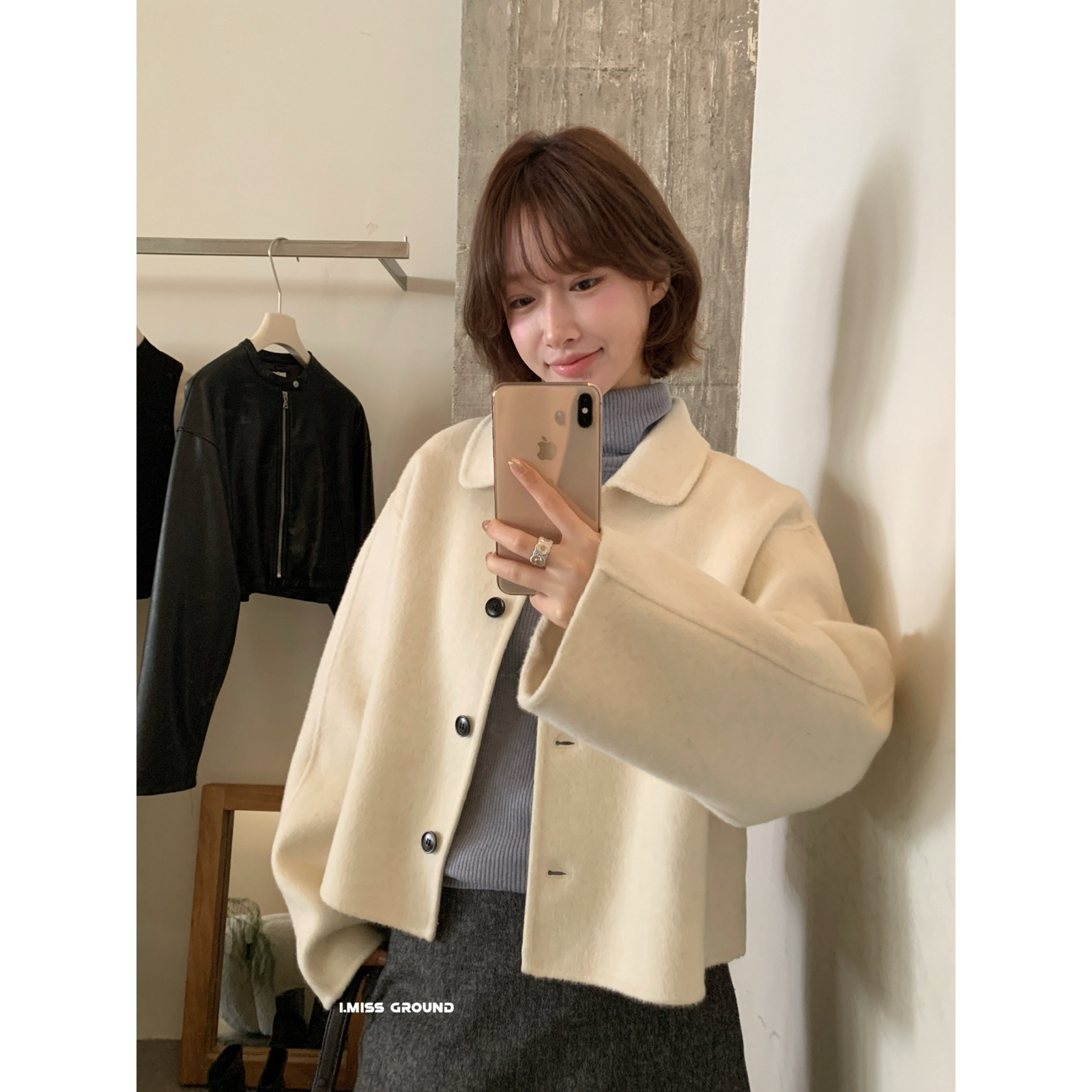 IMISS-冬上新韩标质感手工双面尼羊毛外套（含70羊毛）H2206