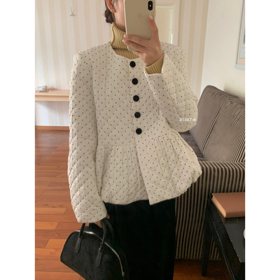 RS.WHMT-韩系甜美减龄设计感圆领波点花苞显瘦保暖棉服外套Q1822