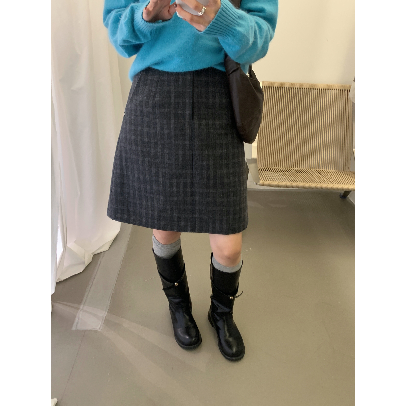 LOVELY秋上新韩系经典百搭格子半身裙含50羊毛S10716