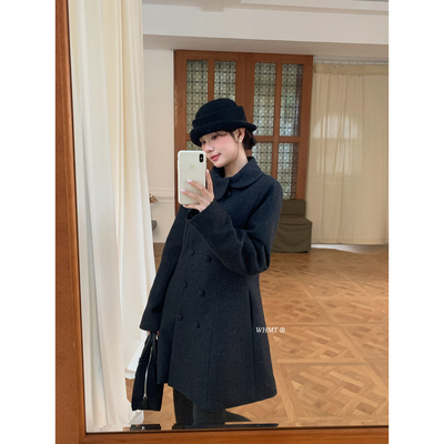 RS.WHMT-翻领分割线双排扣设计感羊毛呢大衣保暖羽绒服外套Q1860