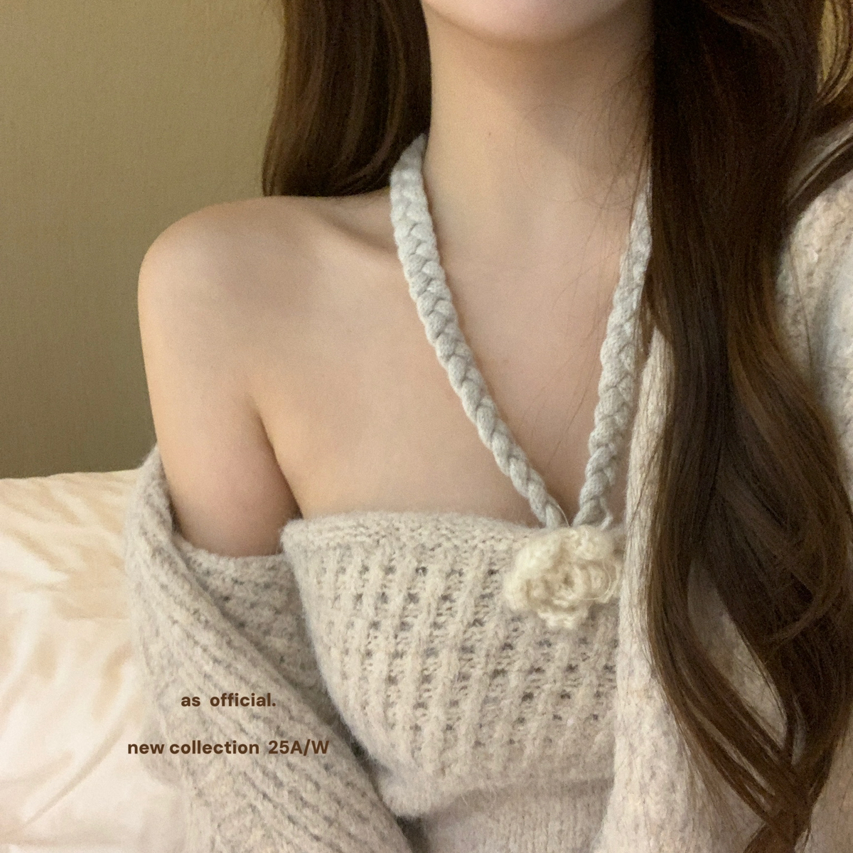 AS OFFICIAL入骨髓的Double·山茶花抹胸挂脖毛衣两件套套装80233
