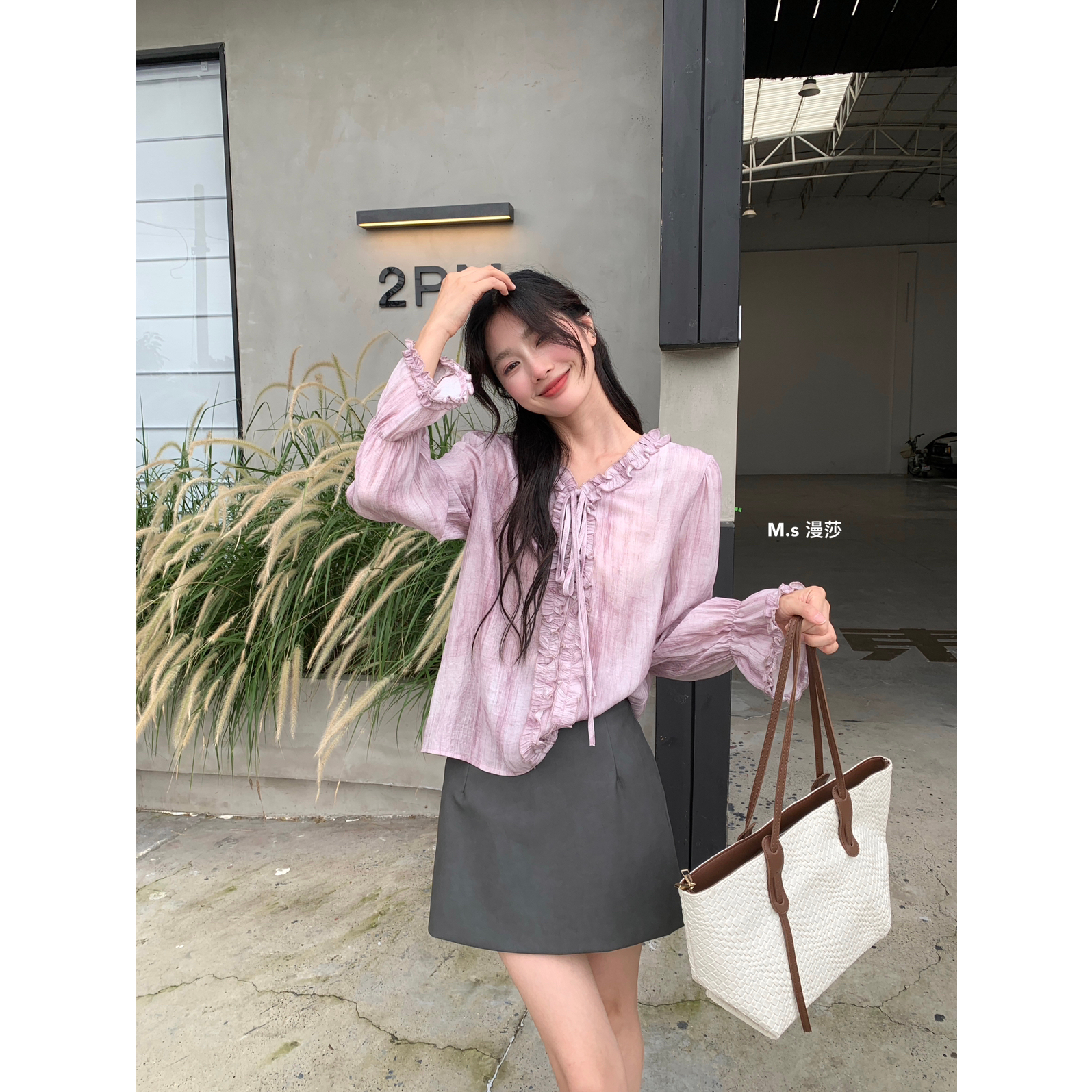 MSTUDIO漫莎-扎染风情~甜美气质挂温柔姐姐木耳花边小衫C5698