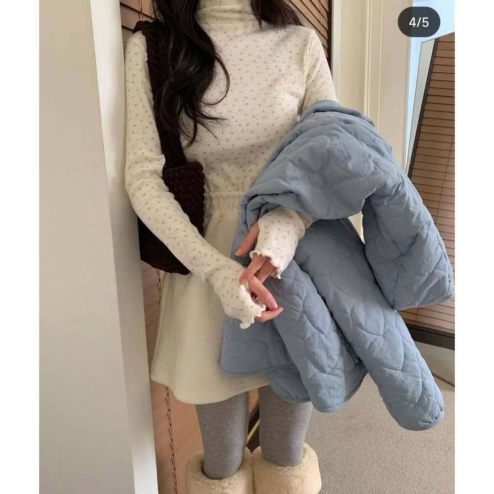 Lins Girl秋上新半高领碎花百搭木耳边长袖T恤89118