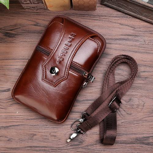 男士真皮腰包纯牛皮手机包穿皮带竖款手机套工地干活单肩斜挎小包