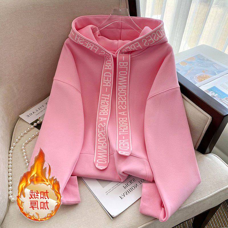 连帽卫衣女秋冬季加绒加厚宽松减龄上衣设计感果绿色学生百搭外套,女装/女士精品,大码内搭,淘宝优惠券,粉丝福利购,淘宝优惠卷