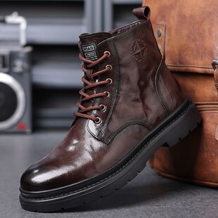 真皮马丁靴男高帮英伦风ins中帮潮鞋工装靴百搭透气时尚潮流短靴