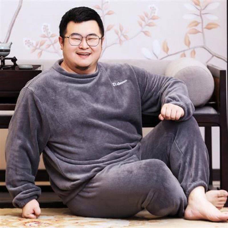 秋冬款男士睡衣加肥加大珊瑚绒暖暖套装加绒加厚情侣款大码睡衣男