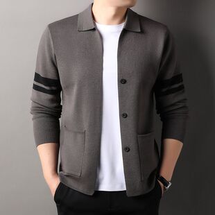 翻领针织衫男士外搭新款开衫薄款春秋季羊毛衫外套休闲上衣潮男装