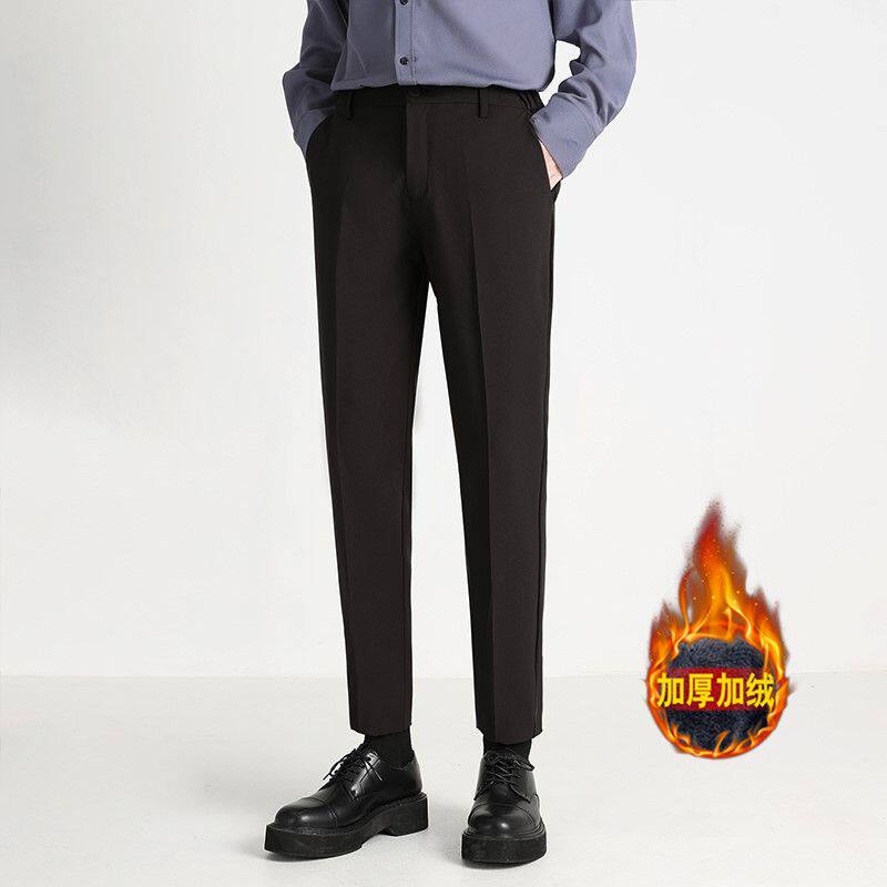 小西裤男九分修身时尚休闲裤男士黑色垂感黑色加绒西装裤子秋冬