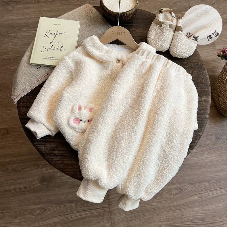 女童睡衣冬季加厚2025新款女宝宝加绒家居装秋冬款儿童珊瑚绒女孩