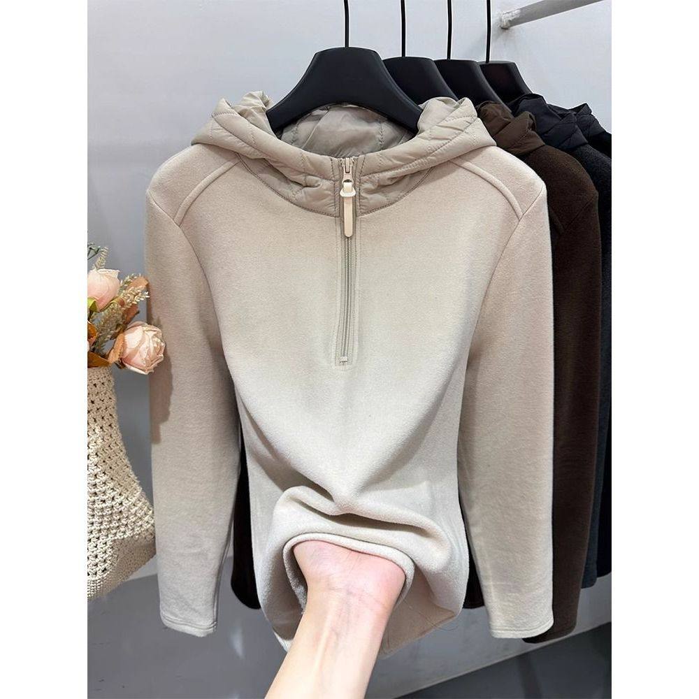 百搭经典款不挑人!连帽半拉链拼接双面磨毛德绒女秋冬款保暖卫衣,女装/女士精品,大码内搭,淘宝优惠券,粉丝福利购,淘宝优惠卷