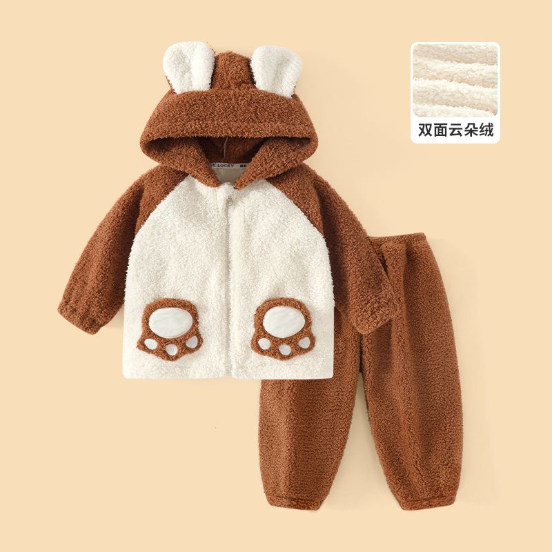 儿童加绒加厚保暖家居服男女童秋衣秋裤内衣婴儿宝宝冬季睡衣套装
