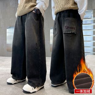 男童加绒牛仔裤秋冬痞帅2025新款中大童儿童裤子冬季加厚保暖裤潮
