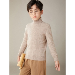儿童羊毛衫秋冬中大童男童纯色小童保暖针织衫女孩高领打底毛衣