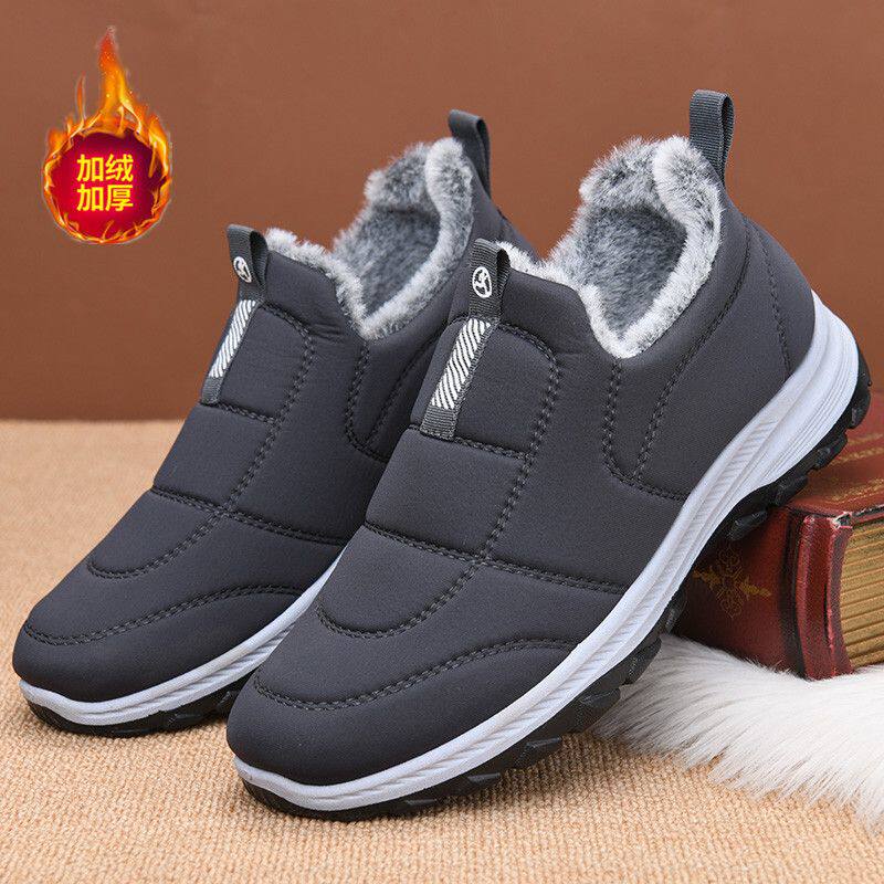 棉鞋男冬季休闲棉靴中年加绒雪地靴保暖软底防滑老人靴一脚蹬短靴