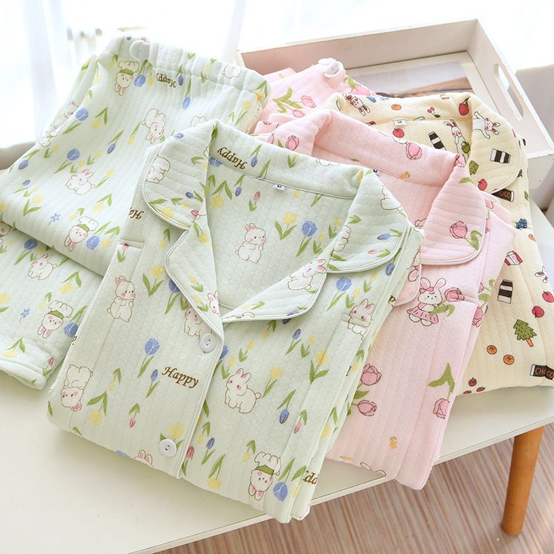 月子服春秋棉质产后孕妇哺乳睡衣女产妇秋冬季空气棉家居服宽松款