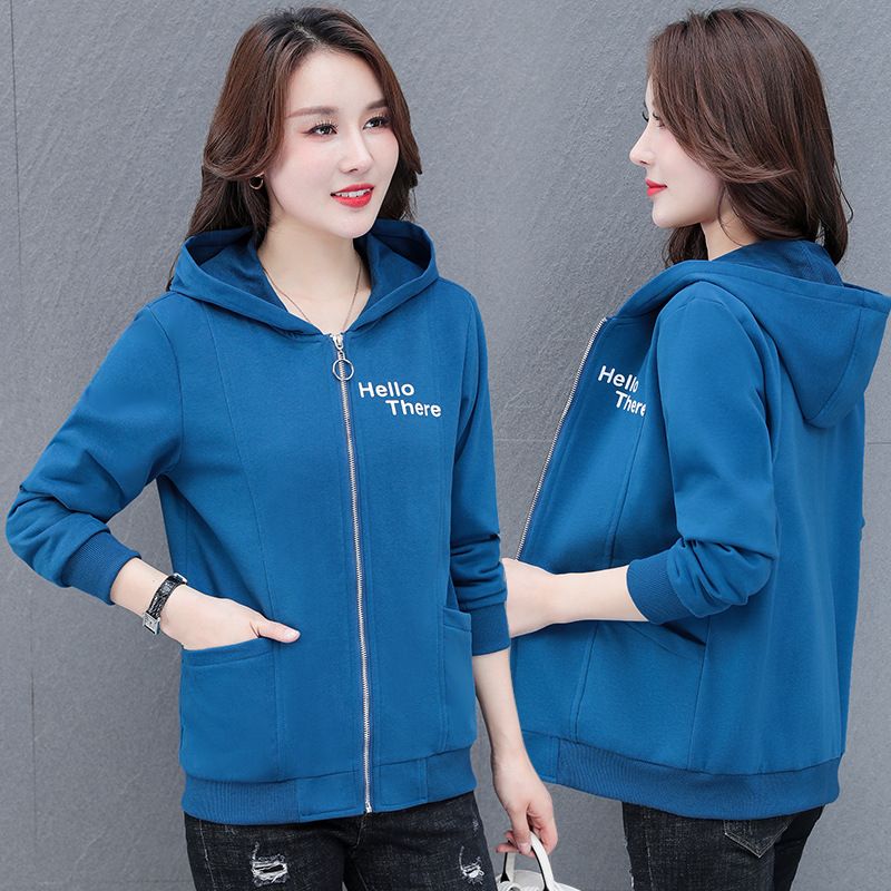 春秋连帽卫衣外套女短款新款简约百搭拉链棉质运动开衫短外套