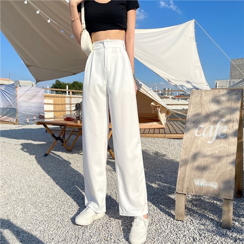 高腰垂感西装裤女新款宽松休闲拖地裤韩版潮流白色直筒阔腿长裤子