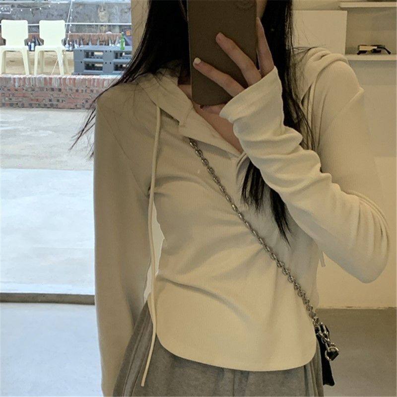 纯欲风白色百搭连帽长袖卫衣女秋季内搭打底t恤洋气不规则上衣服,女装/女士精品,卫衣/绒衫,淘宝优惠券,粉丝福利购,淘宝优惠卷