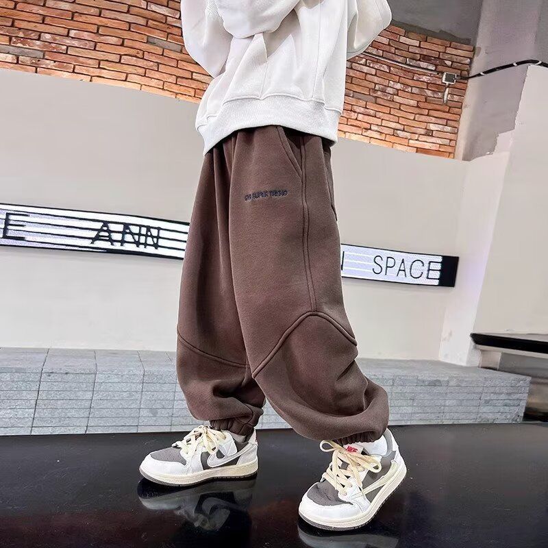 男童秋冬季一体绒休闲运动卫裤新款儿童男孩加厚宽松加绒裤子