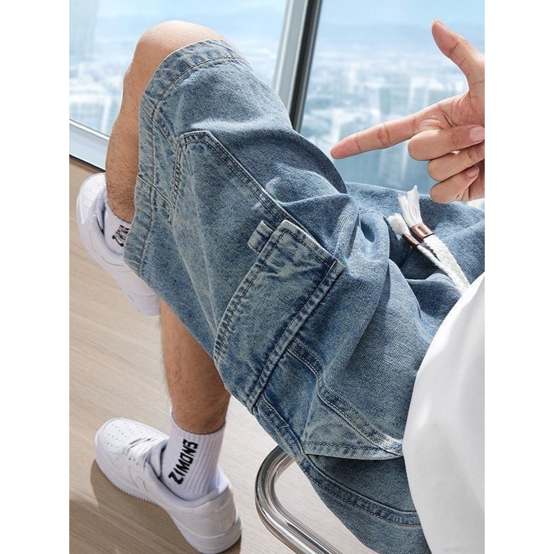 夏季薄款工装牛仔短裤男士宽松美式复古潮流休闲五分裤2025新款男