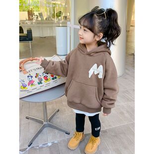 童装秋冬季女童连帽卫衣加绒加厚中小童长袖上衣洋气儿童秋装外套