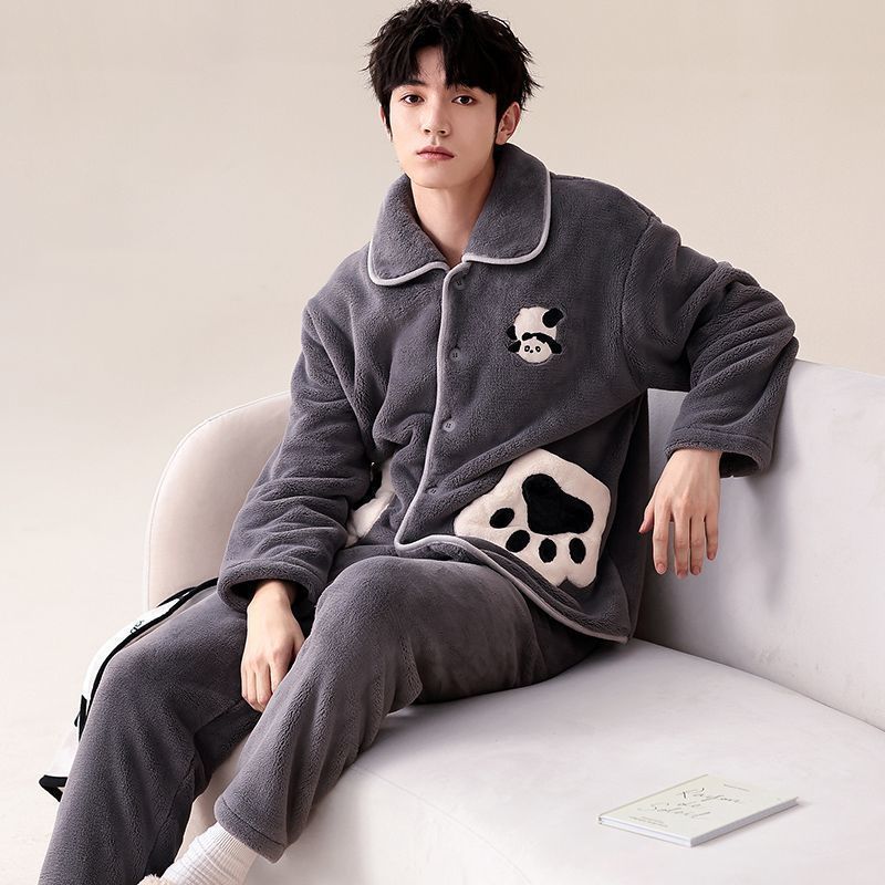 睡衣男冬季珊瑚绒加厚加绒男士秋冬法兰绒男款冬款家居服
