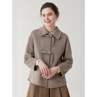 新中式中国风女装毛呢外套女方领盘扣A版小个子100%羊毛大衣短款