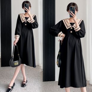 海军领长袖 宽松气质显瘦大码 连衣裙辣妈上衣孕妇裙 孕妇装 春秋新款