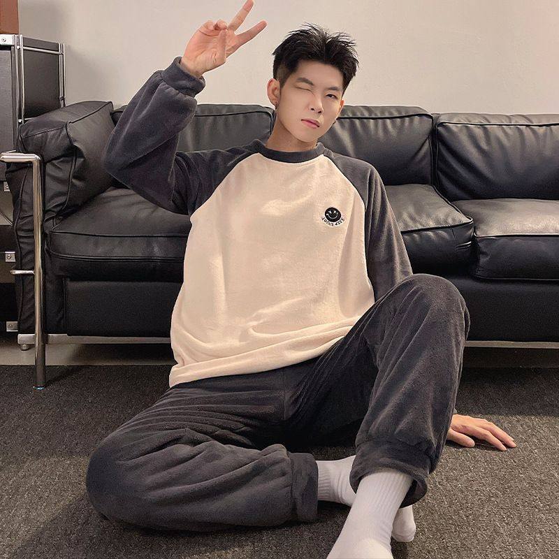 2025年新款法兰绒睡衣套装男秋冬季款加绒加厚珊瑚绒家居服可外穿