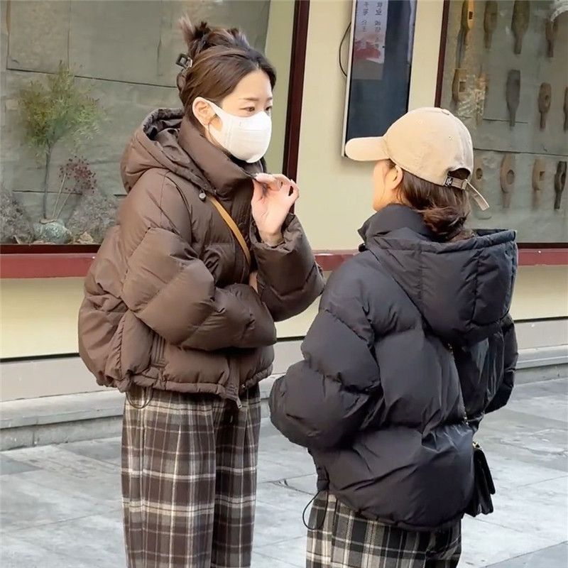 连帽羽绒服女短款冬季新款小个子肯豆风白鸭绒面包服外套百搭