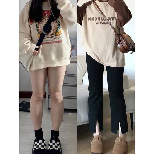 秋冬胖mm显瘦开叉牛仔裤直筒九分裤大码加绒梨形身材黑色烟管裤女