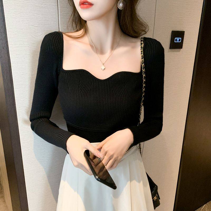 秋冬上衣新款方领复古毛衣女短款小性感修身显瘦长袖打底针织衫女,女装/女士精品,毛衣,淘宝优惠券,粉丝福利购,淘宝优惠卷