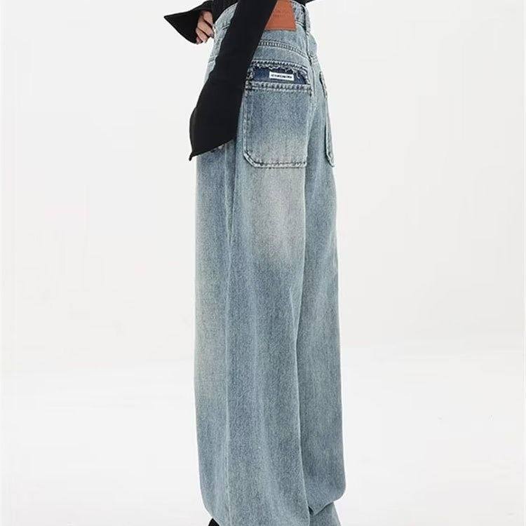 美式浅蓝色阔腿牛仔裤女年秋冬新款宽松显瘦复古直筒裤子秋装,女装/女士精品,大码裤装,淘宝优惠券,粉丝福利购,淘宝优惠卷