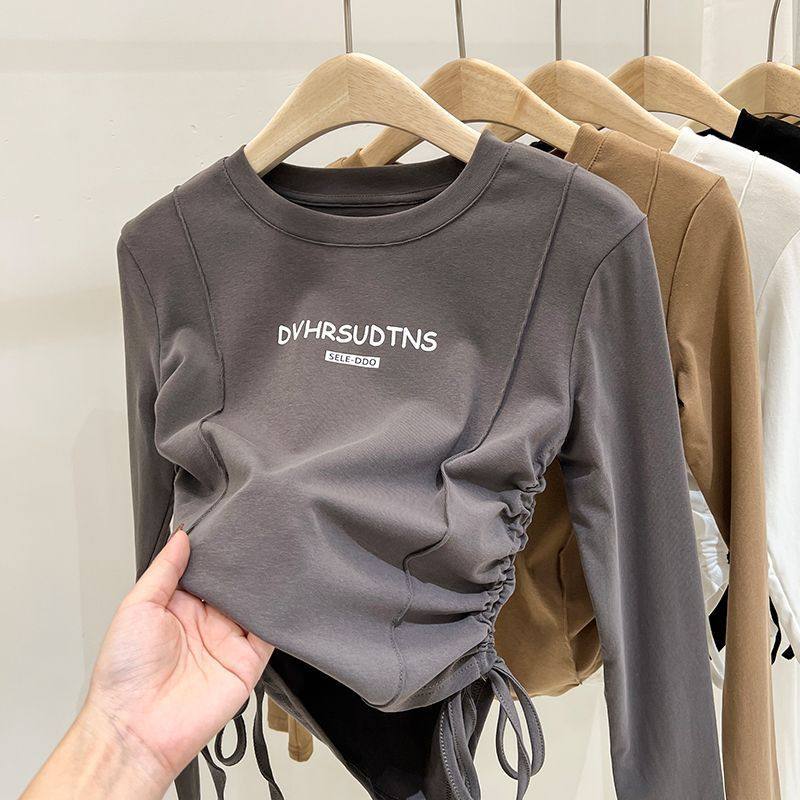 女童秋装短款抽绳上衣新款中大童内搭打底衫儿童洋气长袖T恤,女装/女士精品,大码内搭,淘宝优惠券,粉丝福利购,淘宝优惠卷