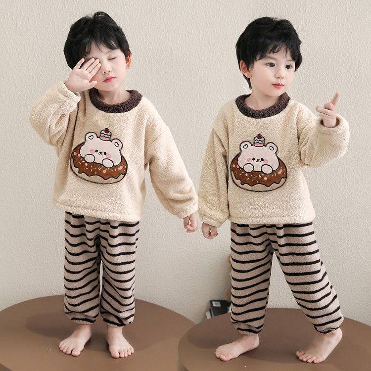 儿童法兰绒睡衣秋冬款男童加绒加厚家居服宝宝冬装保暖珊瑚绒套装,童装/婴儿装/亲子装,家居服套装,淘宝优惠券,粉丝福利购,淘宝优惠卷