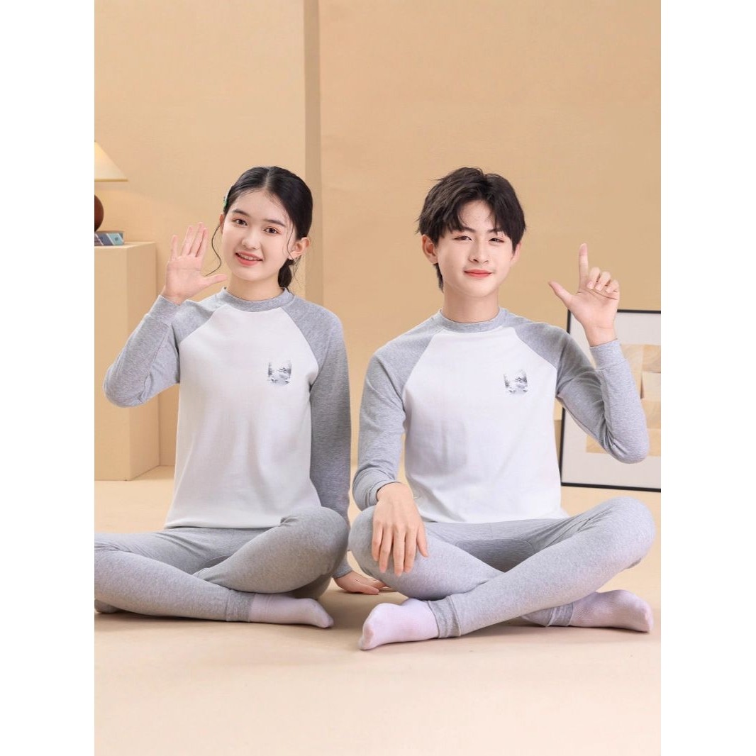 青少年秋衣秋裤男童纯棉内衣套装女童棉毛衫大童衬衣衬裤打底睡衣