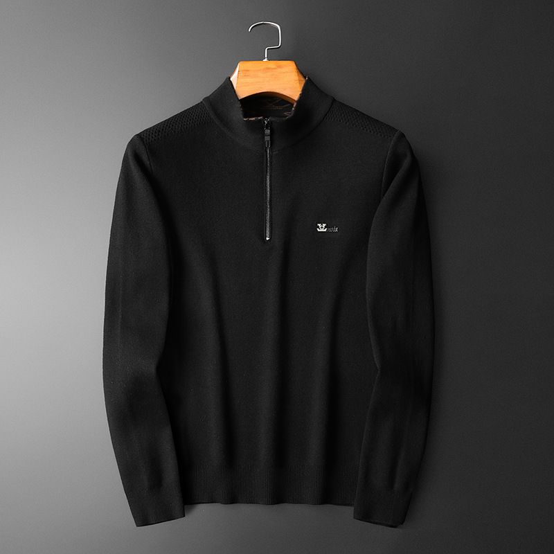 冬季新款羊毛衫半高领拉链男士时尚休闲厚针织衫毛衣潮